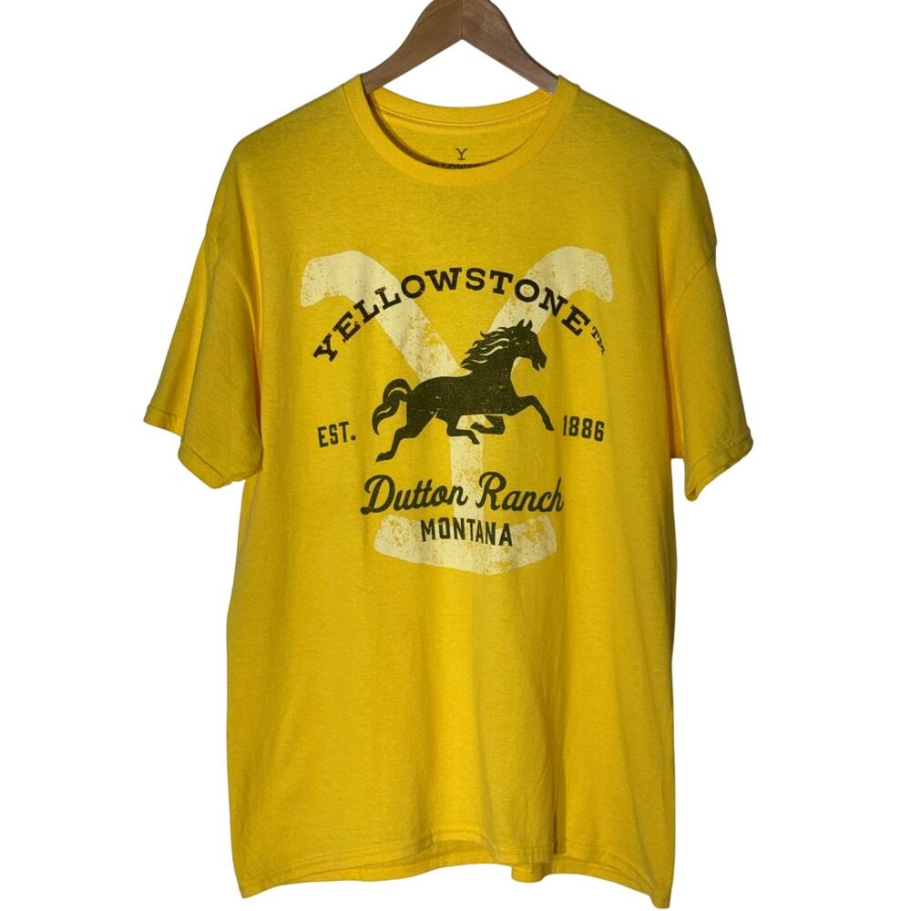 Yellowstone Dutton Ranch Montana Yellow Short Sleeve T-Shirt, Size L